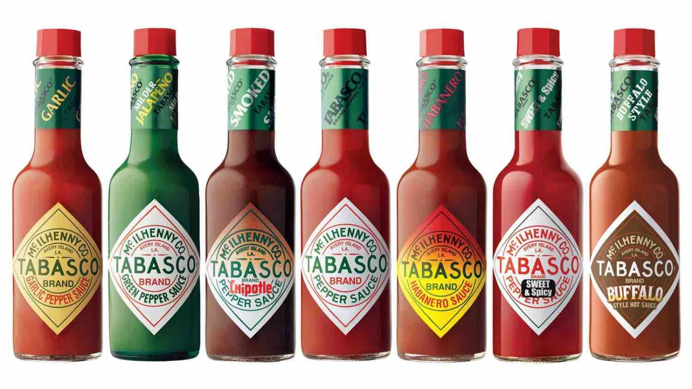 Le diverse tipologie di Tabasco: garlic, green pepper, chipotle, classico, habanero, sweet and spicy e buffalo