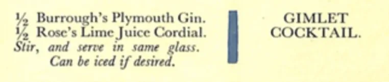La ricetta del Gimlet nel Savoy Cocktail Book di Craddock. 1930.
