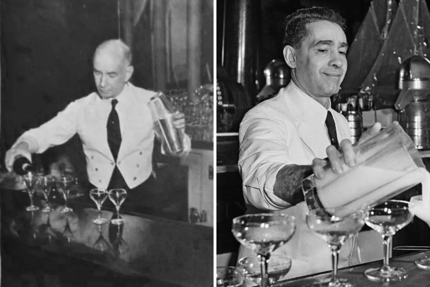 una composizione con due vecchie foto in bianco/nero di due importanti bartender a cuba: Eddie Woelke e Costantino Ribalaigua