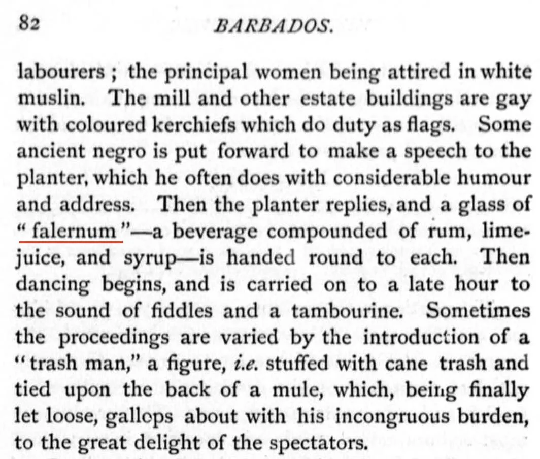 Testimonianza scritta del 1869 sul falernum di Barbados