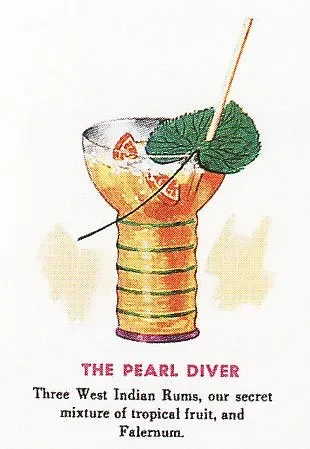 Illustrazione vintage del cocktail Pearl Diver da un menù Tiki