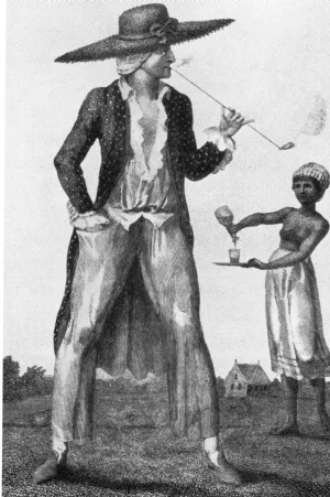 Rappresentazione d'epoca di un proprietario terriero e uno schiavo ai Caraibi