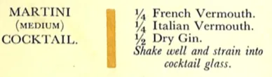 La ricetta del Medium Martini (o Perfect Martini) nel Savoy Cocktail Book di Harry Craddock, 1930