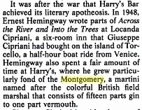 Ritaglio del New York Magazine del 1987 sul Montgomery Martini, la versione 15:1 preferita da Hemingway