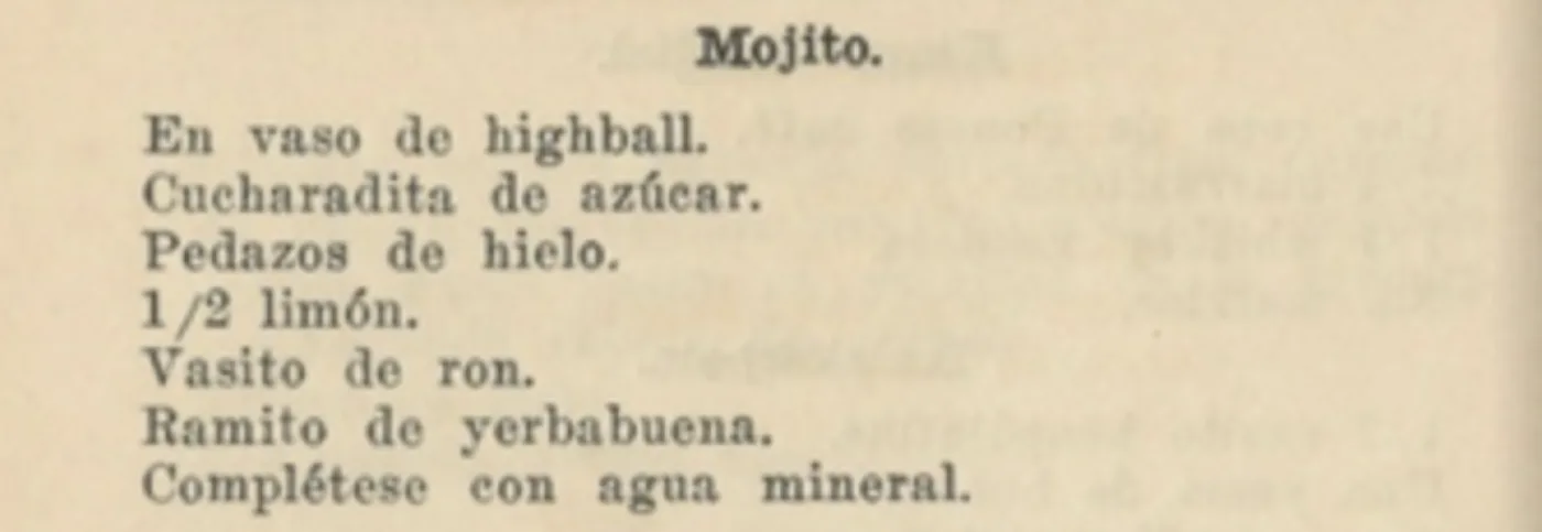 La ricetta del Mojito nel manuale del Club de Cantineros de la Republica de Cuba (1930)