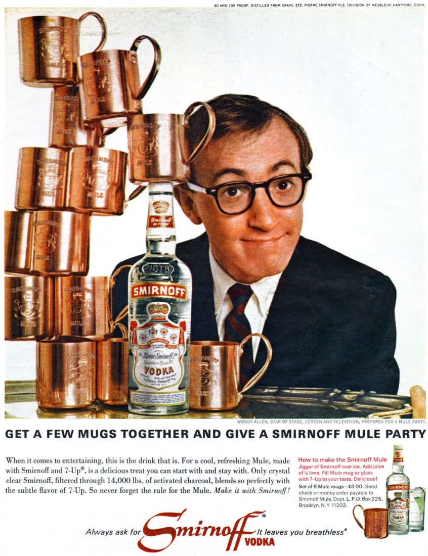 Pubblicità del Moscow Mule degli anni '60 con Woody Allen