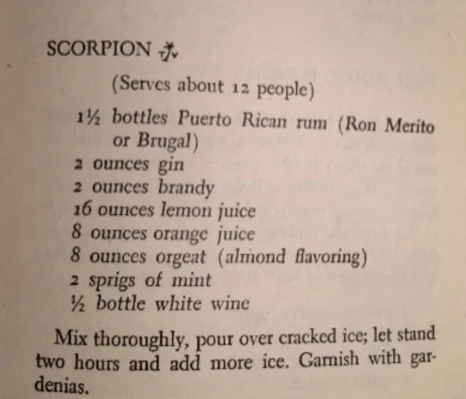 La prima ricetta dello Scorpion di Trader Vic per 12 persone