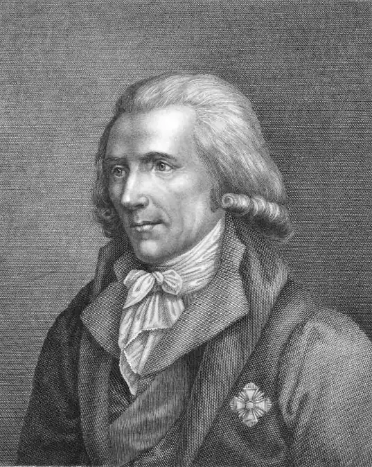 Ritratto inciso di Benjamin Thompson, scienziato del Settecento, di profilo